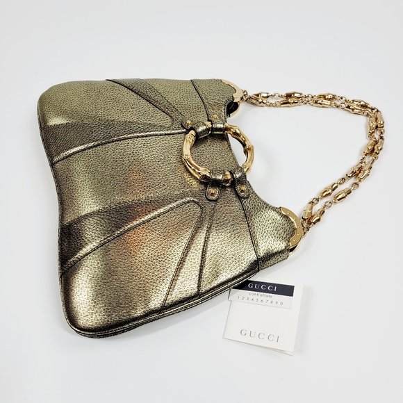 Gucci Gold Chain Link Gold Bamboo Bag - Picture 2 of 11